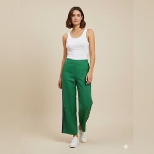 RACHEL ZOE High Rise Wide Leg Side Stripe Pull On Linen Pants in Green Size L